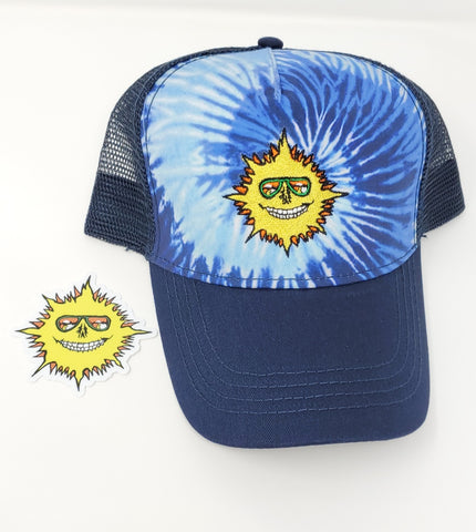 Grateful Sun Tie Dye Trucker Hat | Blue Ocean Hat | Sublime Vizions